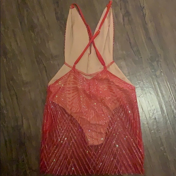 Red Sequin Bodysuit Mini Dress - Picture 2 of 2